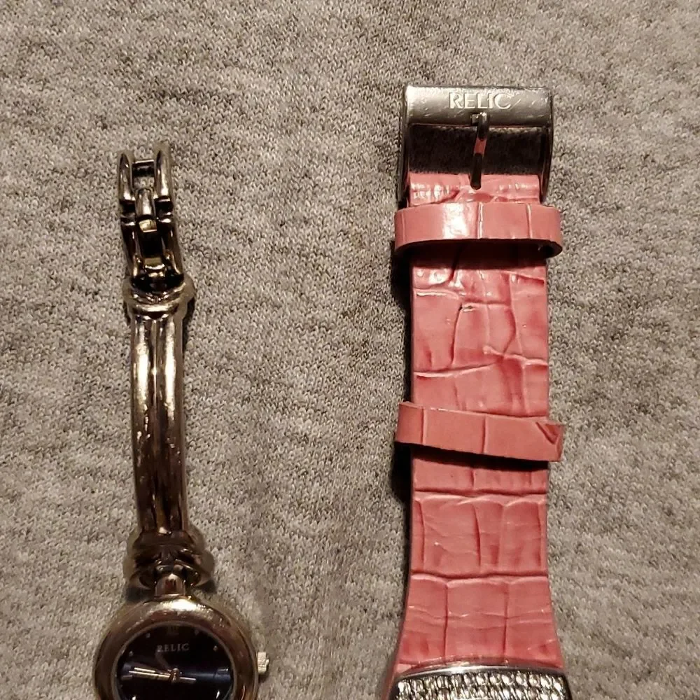 Two‎ Relic Watches ZR33563 ZR33095 Pink Leather Band Silver Bangle Style